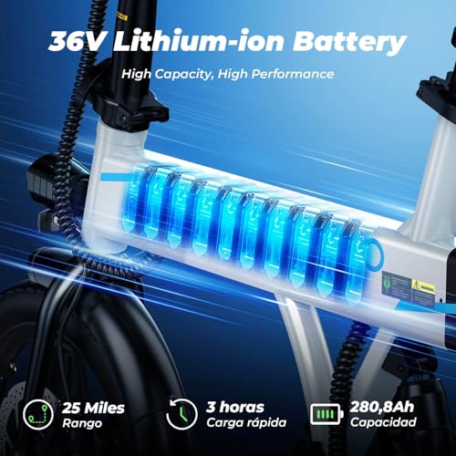 isinwheel U1 Electric Bike, 500W Motor, 20 mph, Folding Ebike, 14"/16"/20" Adults Electric Bicycles, 280.8Wh Battery, 25 Miles PAS Range, Black