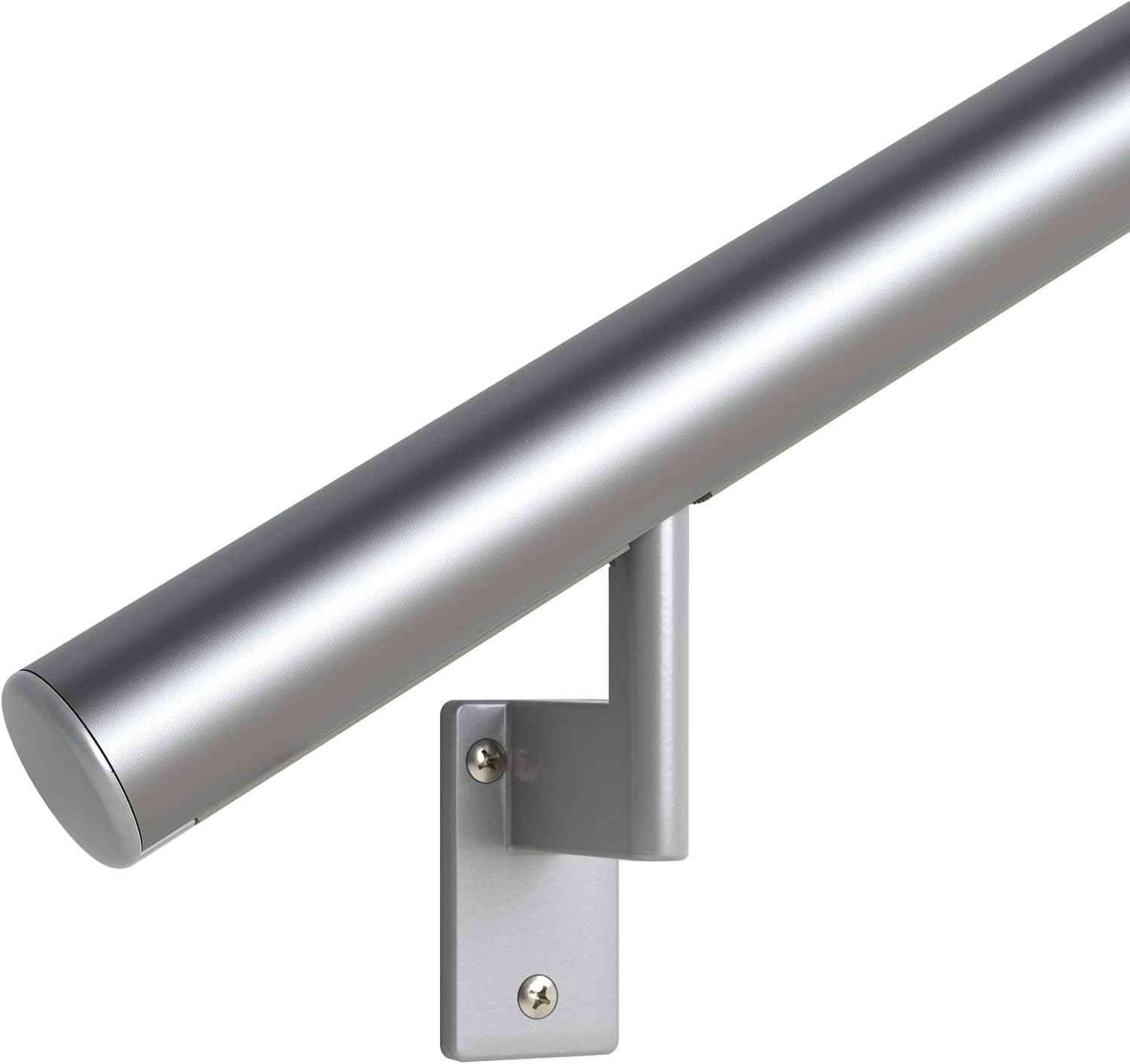3 ft. Handrail - Complete Kit. Satin Black Anodized Aluminum with 2 Satin Black Wall Brackets + Flush Endcaps, 1.6 Round