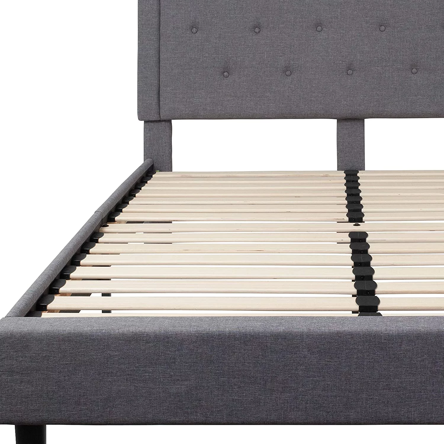 Queen Size Panel Tufted Platform Bed In Light Gray Fabric