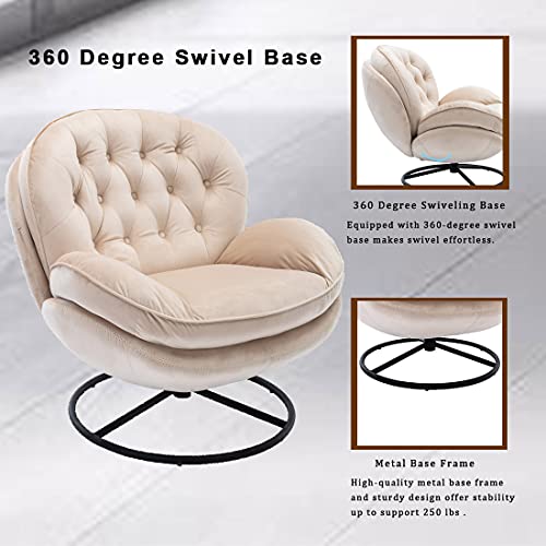 Baysitone Velvet Swivel Accent Chair with Ottoman Set, Modern Lounge Chair with Footrest, Comfy Armchair with 360 Degree Swiveling for Living Room