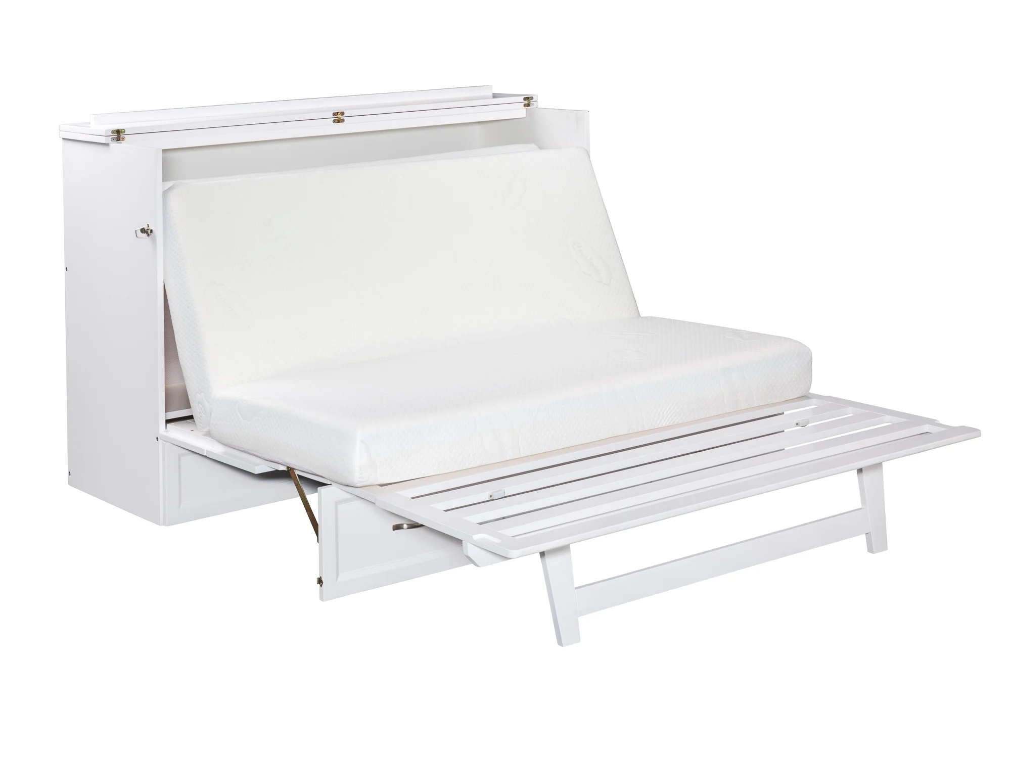 AFI Deerfield Queen Solid Wood Murphy Bed Chest with Mattress, Drawer & Charger in White
