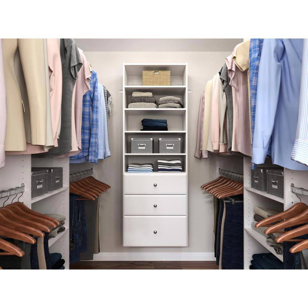 Easy Track Premium Tower Closet Storage Organizer with Shelves u0026 Drawers, White