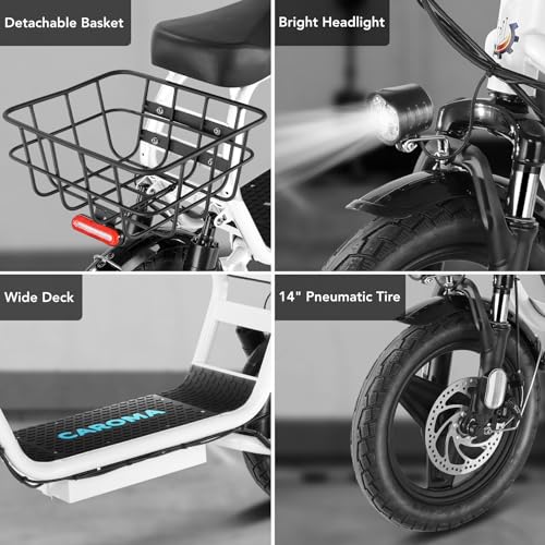 Caroma 500W/800W/1200W Electric Scooter with Seat, 14" Fat Tire Electric Scooter Adults, Max 15/25/30Miles Ranges, Top Speed 20mph