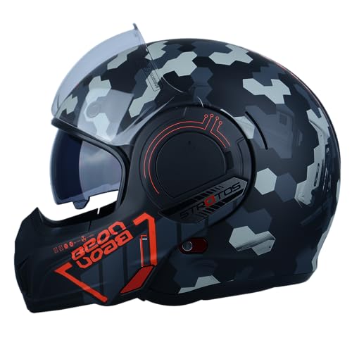 BEON Full Face Motorcycle Helmet DOT Approved, 180° Reversible Chin Guard Modular Pilot Helmet with Anti-Fog Dual Visors for Adult Men Women (S-XXL)