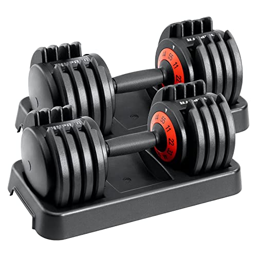 55 lbs Pair Adjustable Dumbbell, Fast Adjust Dumbbell Weight for Exercises Pair Dumbbells for Men and Women in Home Gym Workout Equipment