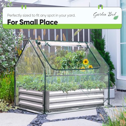 Quictent Raised Garden Bed Galvanized Raised Beds for Gardening Vegetables with Cover 8x4x1 ft Metal Planter Box Outdoor Use (Clear)