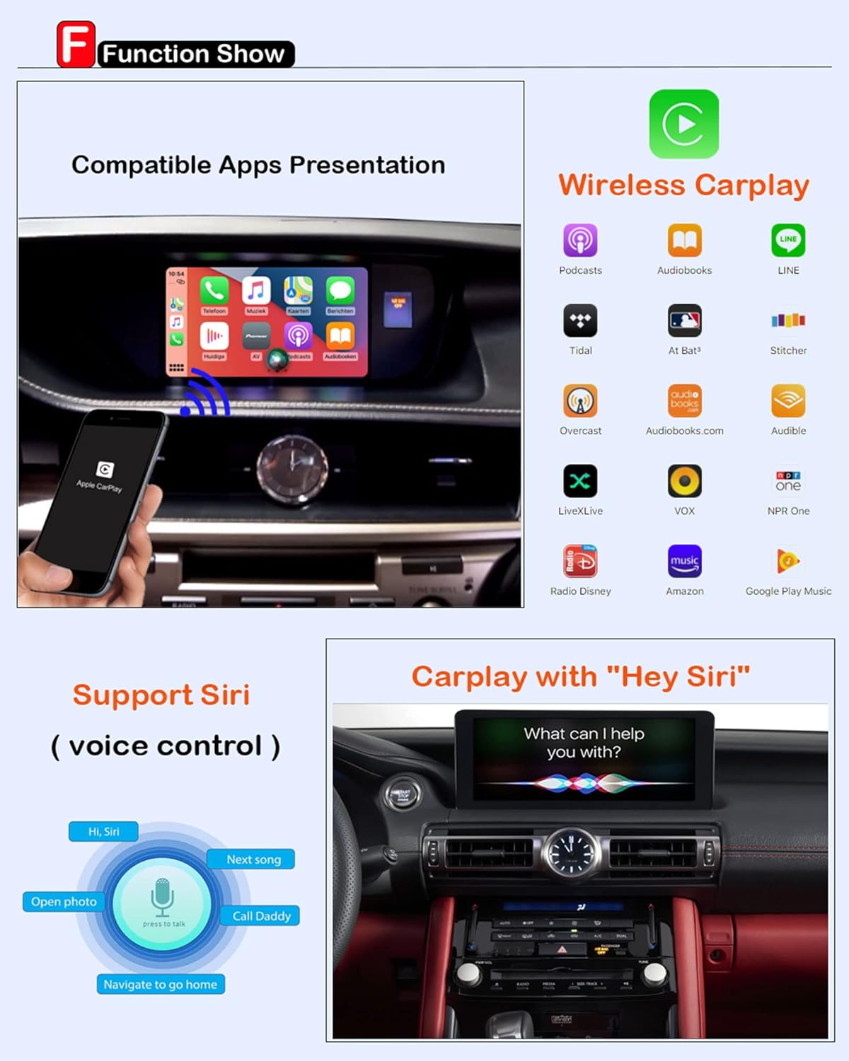 Wireless Carplay Retrofit Kit Decoder Car Stereo for Lexus NX RX ES GS RC CT LS LX LC UX 2014-2019, Car Radio Receiver AirPlay Car Play