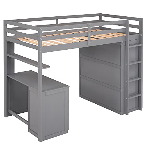 Harper & Bright Designs Full Size Loft Bed with Desk and Wardrobe, Solid Wood Loft Bed Frame with Storage Drawers, for Kids Teens Adults (White)