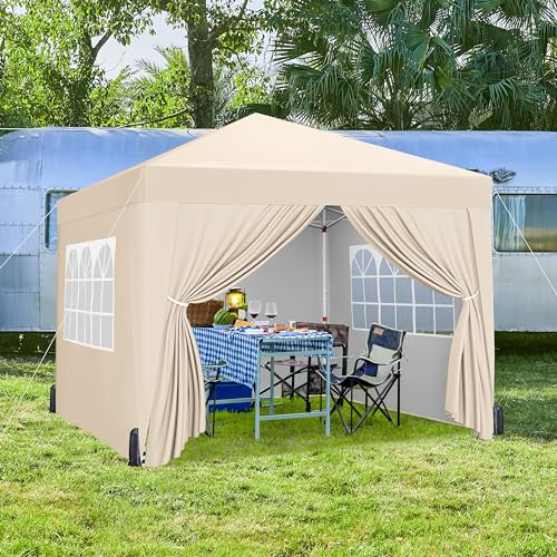 Yaheetech 10x10 Pop Up Canopy with 4 Removable Sidewalls, Portable Enclosed Instant Tent, Waterproof Outdoor Tent, Beach Sun Shelter with 4 Sandbags
