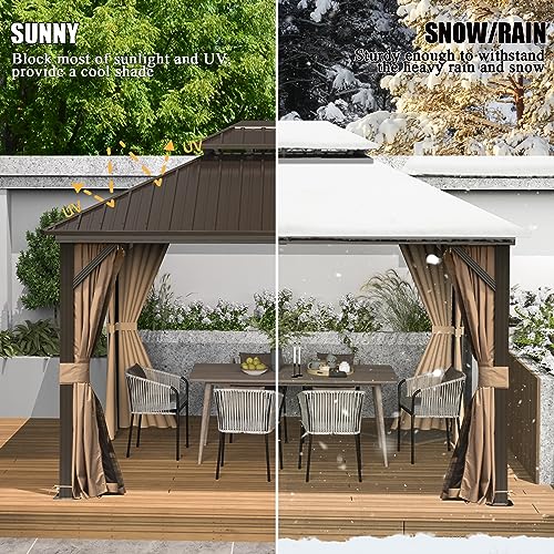 Domi 10’ x 10’ Hardtop Gazebo Metal Frame Canopy with Netting & Curtains