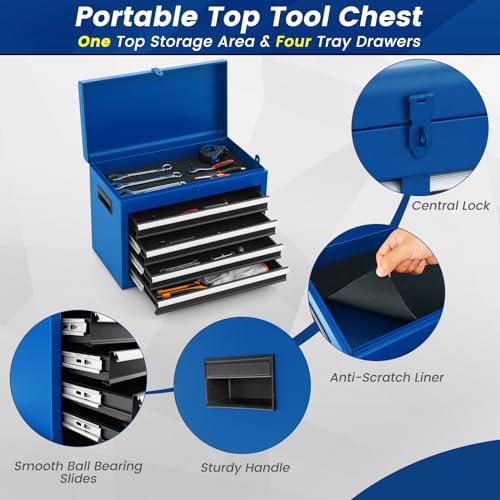 Goplus Rolling Tool Chest, 5-Drawer Tool Box Organizer w/Lockable Wheels & Sliding Drawers & Detachable Top & Adjustable Shelf