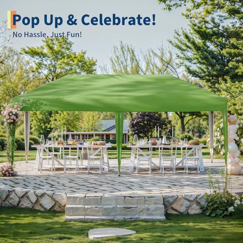 10x20 Pop Up Canopy - Easy Up Camping Tent with One Roller Bag, 3 Adjustable Height, 4 Weight Bags for Deck, Garden, Sports, Beach, Party - White
