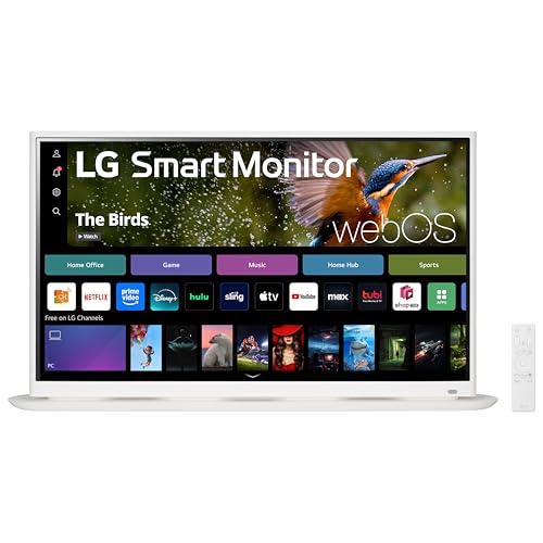 LG 32SR70U-W 32-Inch 4K UHD Smart Monitor with IPS Display webOS 23 USB Type-C Speakers x2 HDR 10 AirPlay 2 Screen Share Bluetooth Remote - White