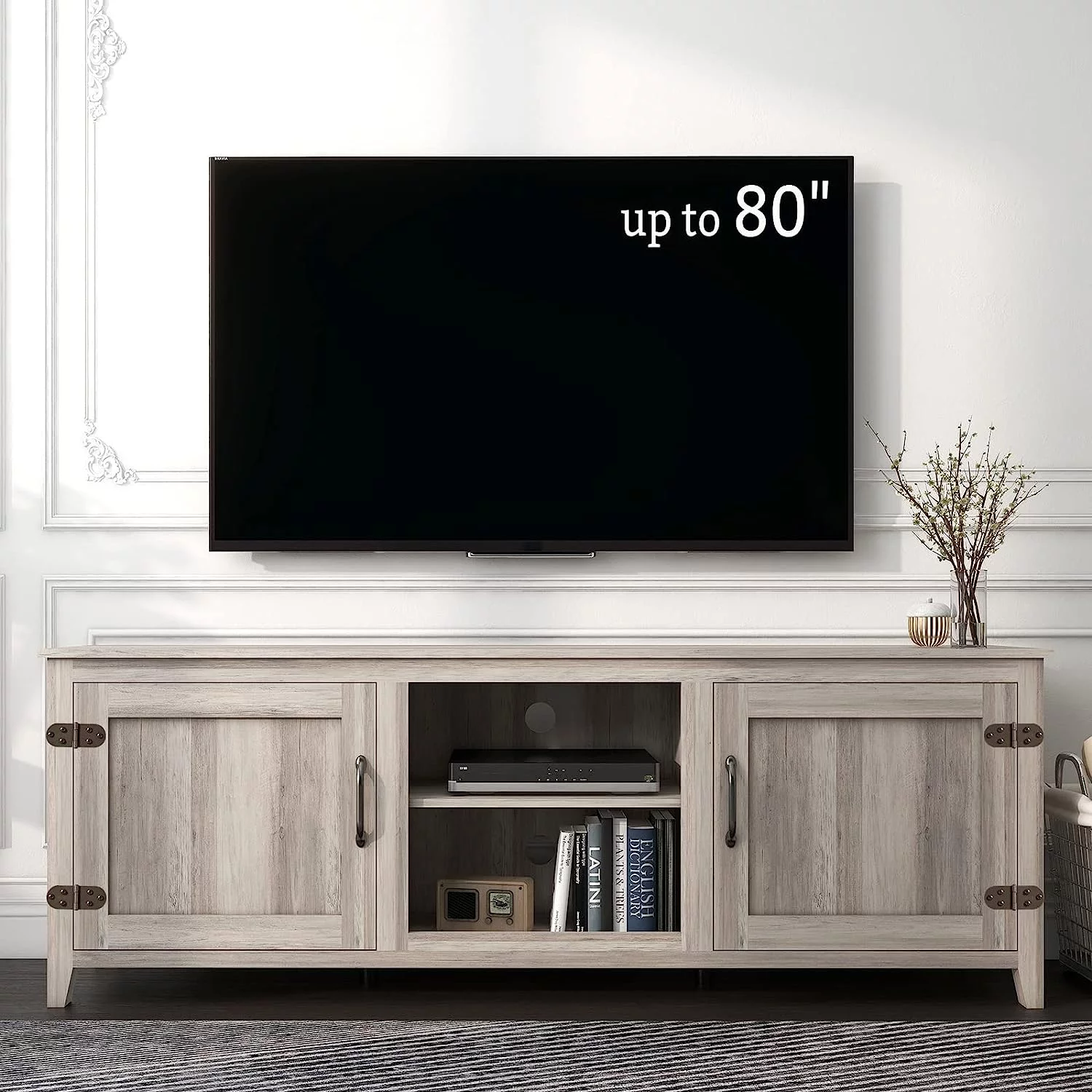 TV Stand for 80 75 70 inch TV, Large Television Stands with Barn Door, Farmhouse TV Stand with Storage