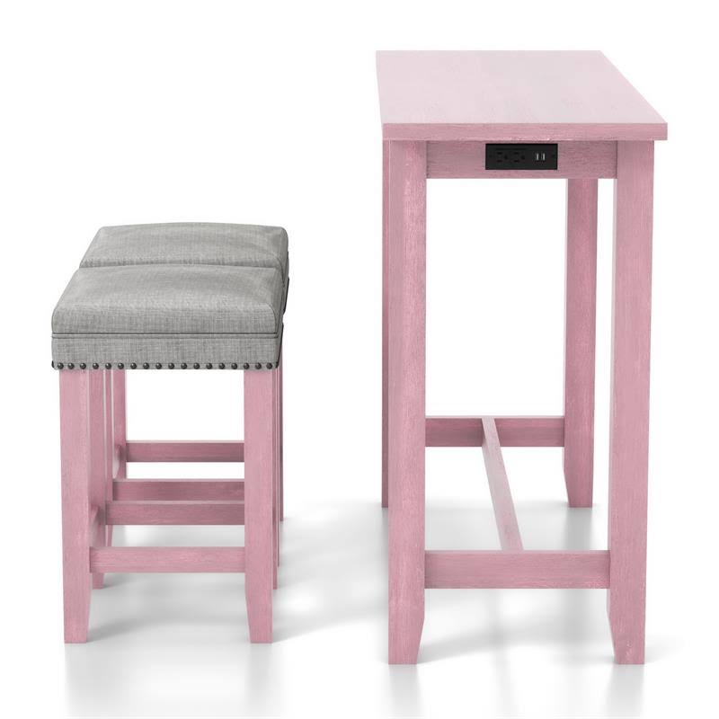 Furniture of America Sabana 3-Piece Wood Counter Height Pub Set in Antique Pink
