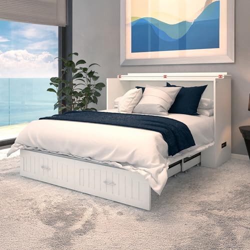 AFI Southampton Queen Murphy Bed Chest with Mattress, Storage, and Built-in Charger in Grey