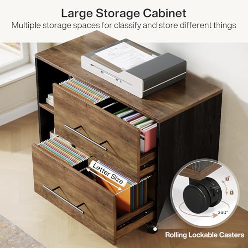 Tribesigns 70.86" Executive Desk with Mobile File Cabinet, Large L Shaped Computer Office Desk with 2 Drawers and Storage Shelves