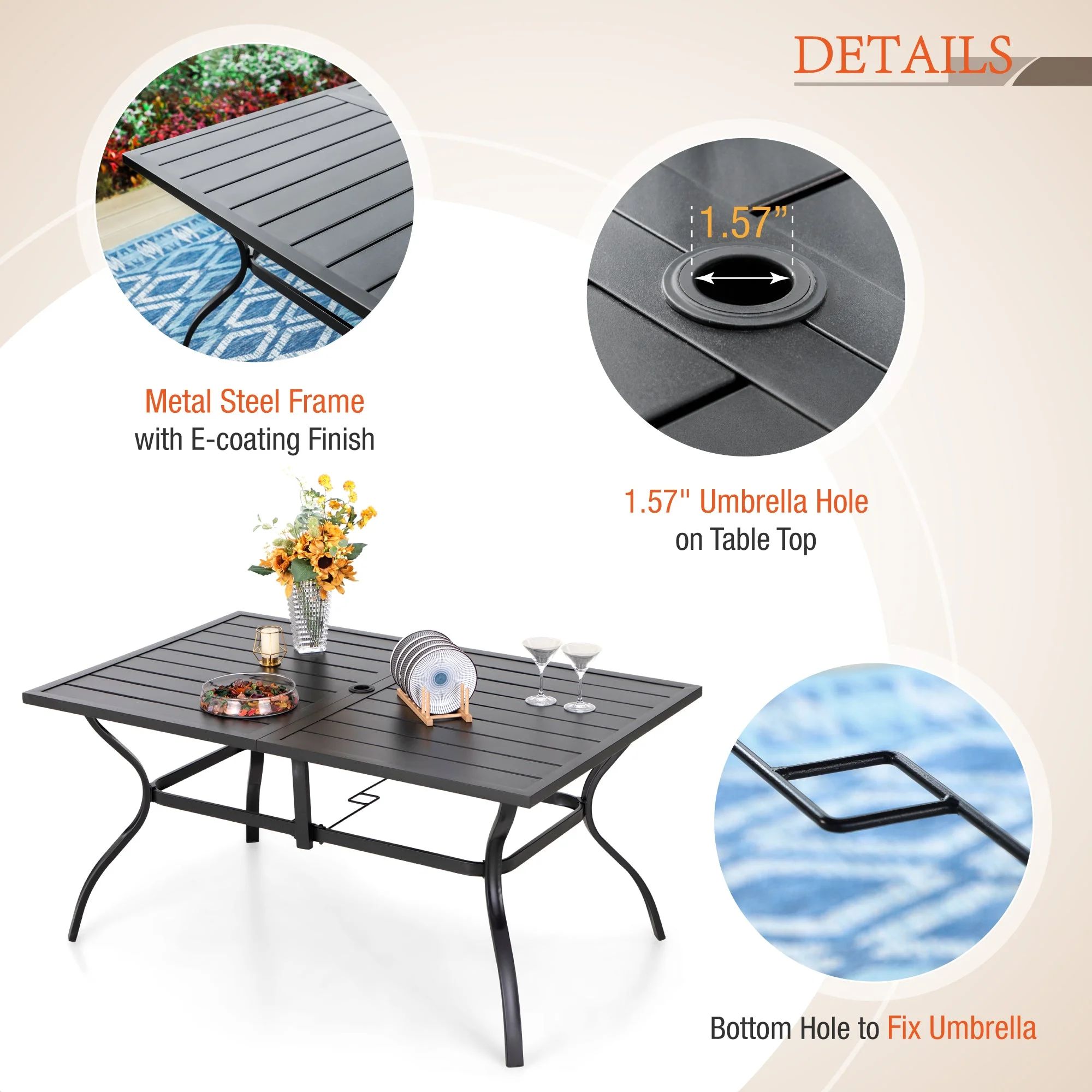 Sophia & William 7 Piece Outdoor Patio Dining Sets Metal Furniture Table and Stackable Chairs
