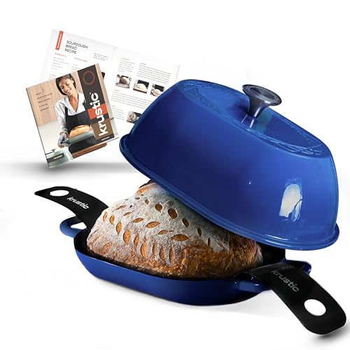 Enameled Cast Iron Dutch Oven for Professional Sourdough Bread Baking | 5.5 Quart Loaf Size Oval Cookware Pot with Lid | Triple-Layer Enamel Coating