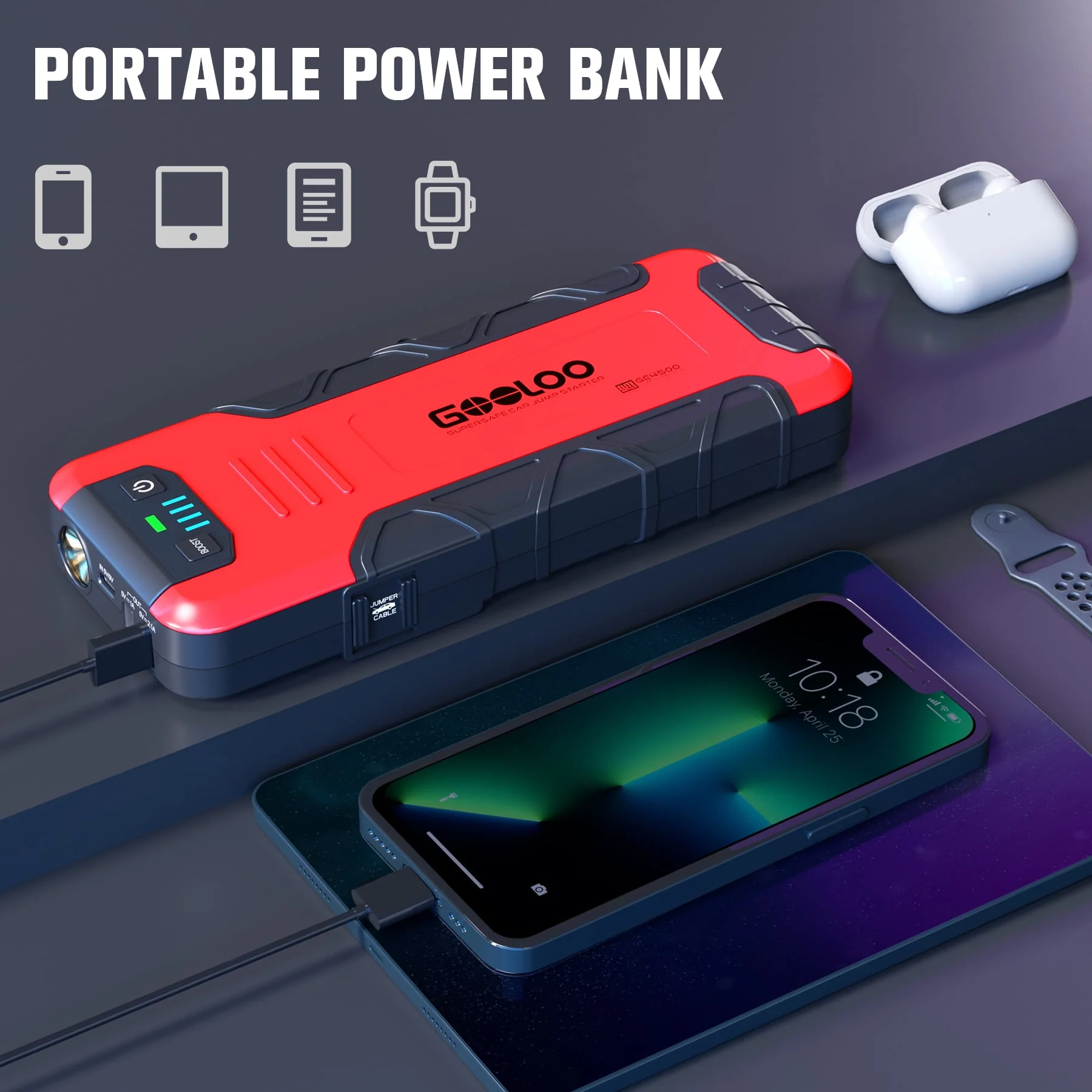 GOOLOO Car Battery Jump Starter,4500A Peak Jump Starter with USB Quick Charge (for 10L Gas or Up to 8L Diesel)