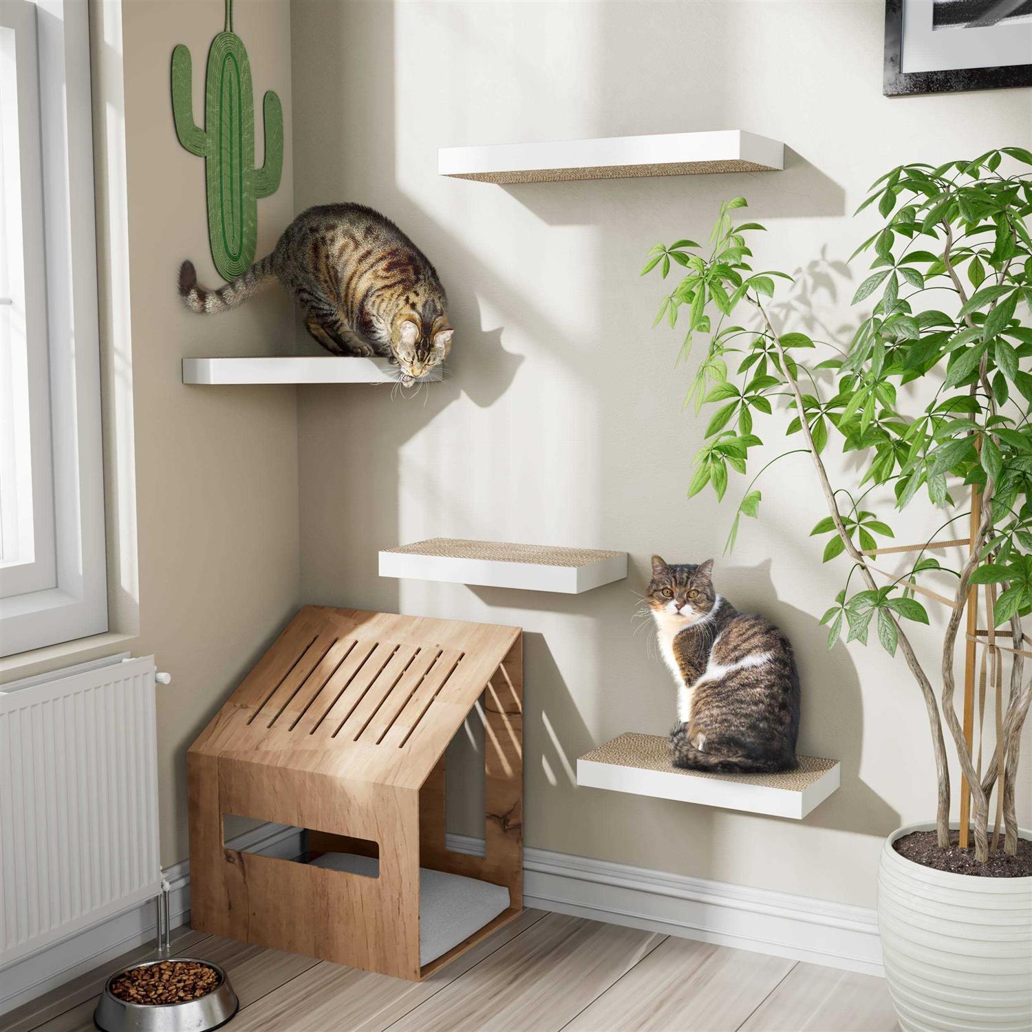Way Basics Cat Scratcher Floating Shelf Combo