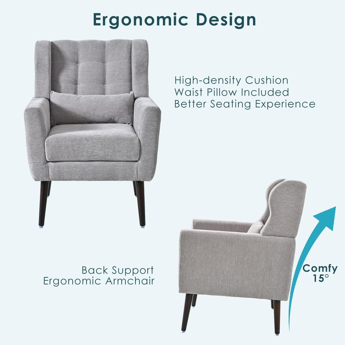 Modern Accent Chair,Chenille Arm Chairs for Living Room,Upholstered Mordern Armchair,Comfy Soft Padded Lounge Chair in Small Space, Bedroom, w/Pillow