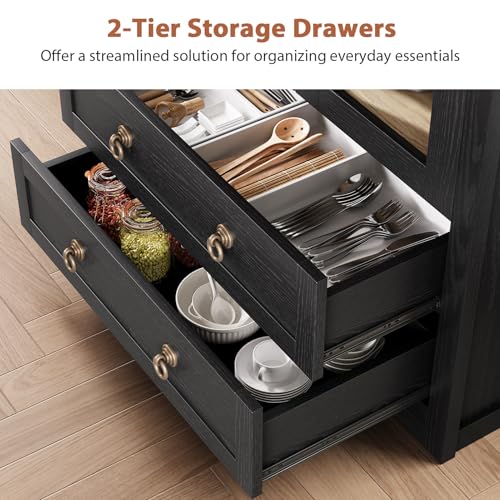 Kitchen Pantry Cabinet, Arched Bookshelf Bookcase China Pantry Storage Cabinet with Drawers Doors and Shelves