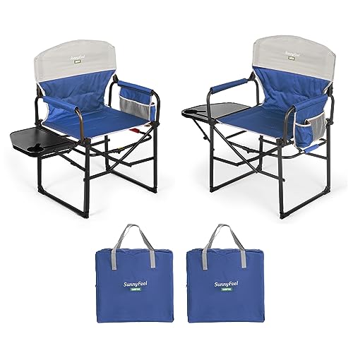 SUNNYFEEL Oversized Camping Directors Chair 2 Pack, Portable Folding Lawn Chairs for Adults Heavy Duty with Side Table,Pocket for Beach, Fishing