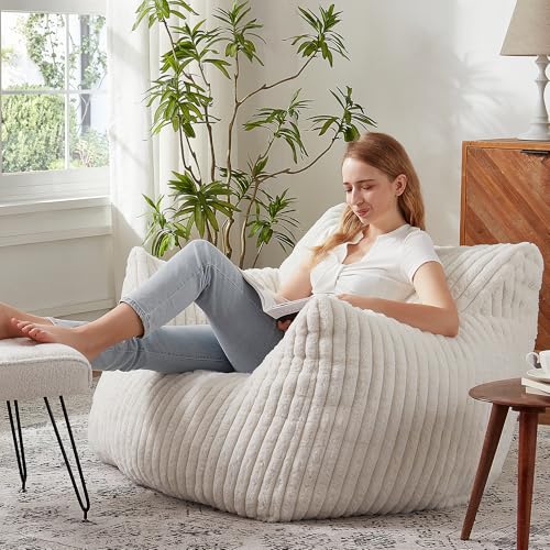 Giant Bean Bag Chairs for Adults with Filling Plush Fluffy Bean Bag Chairs for Teens with Armrests Comfy BeanBag Lazy Couch Sofa Chair for Bedroom
