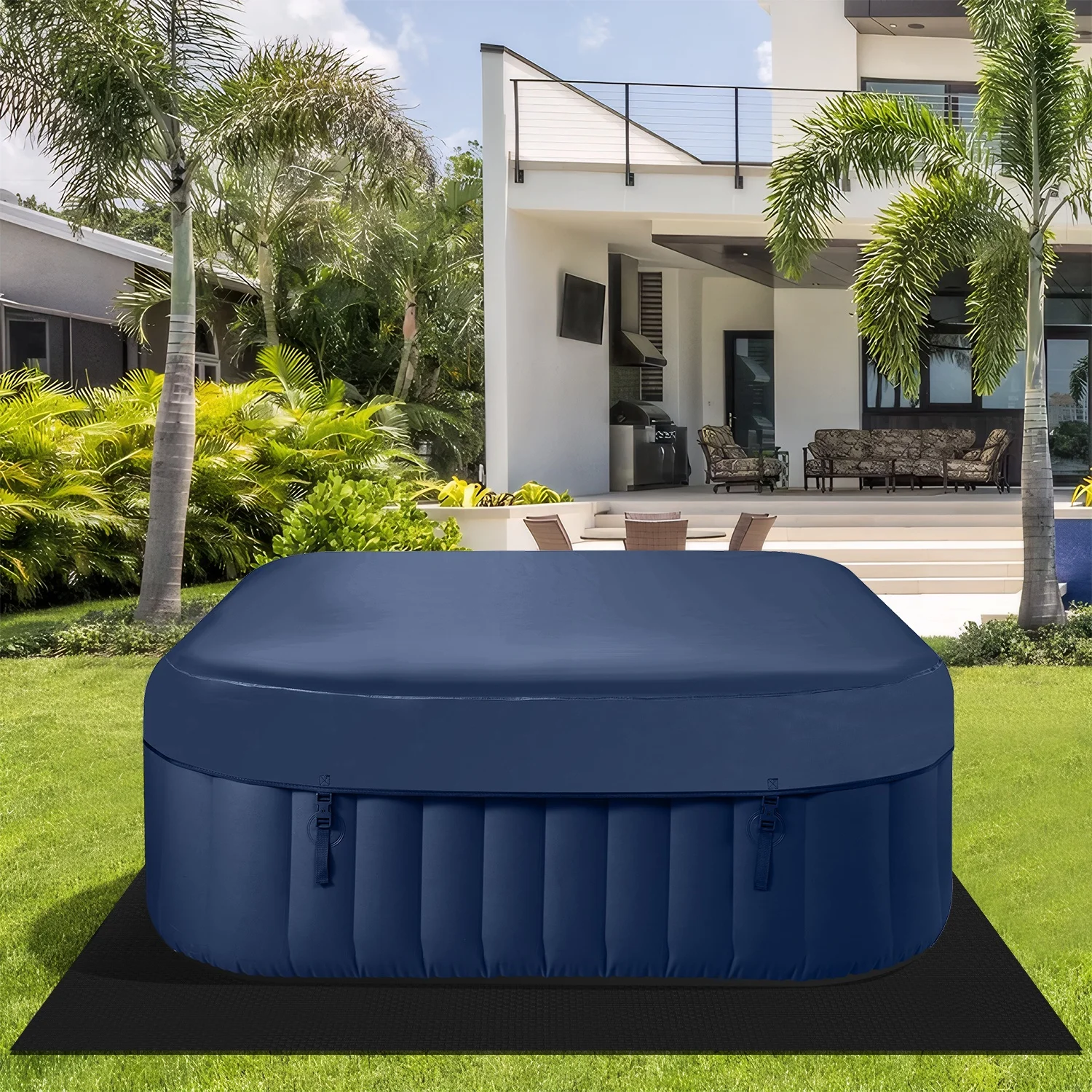 Upgraded Inflatable Hot Tub, Seizeen 6 Person Hot Tub with Hidden Pump, Portable Spa Tub Outdoor Indoor Use w/130pcs Jet, Lockable Cover, Storage Bag