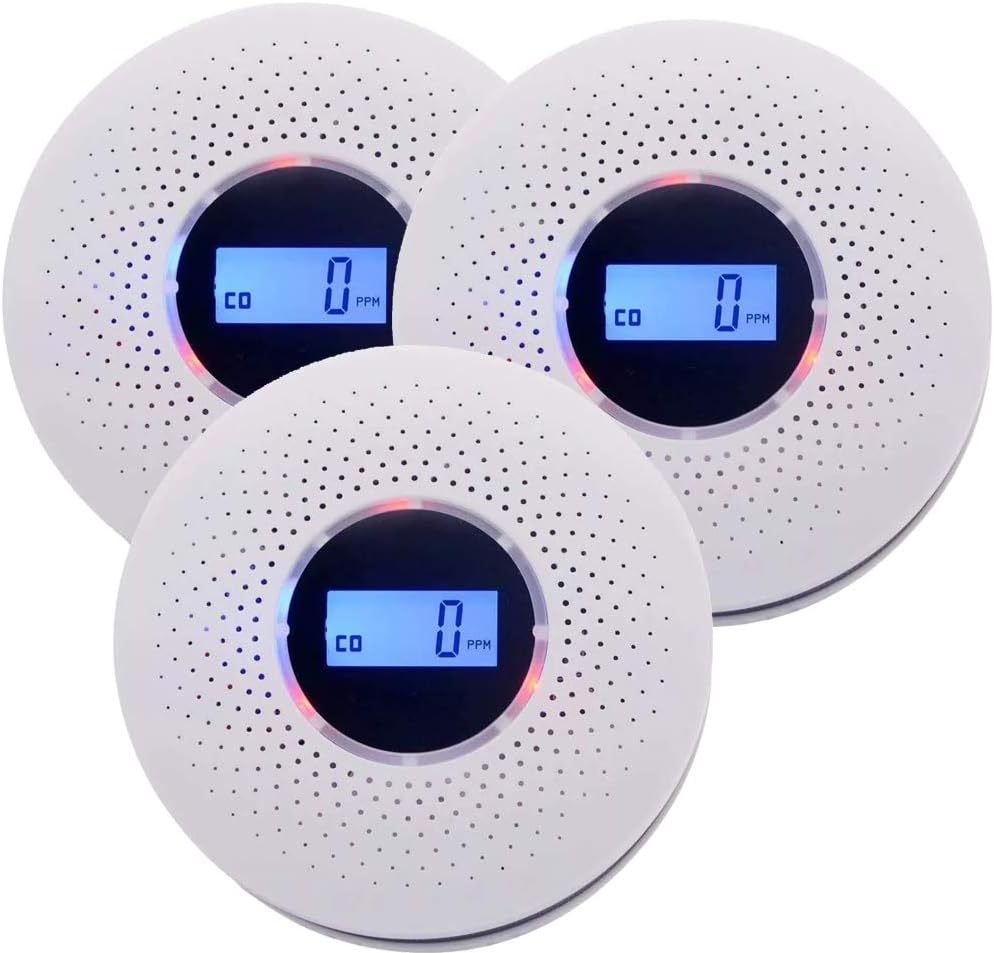 Smoke and Carbon Monoxide Detector Alarm (3 Pack) with LCD Display Battery Operated Combo Unit