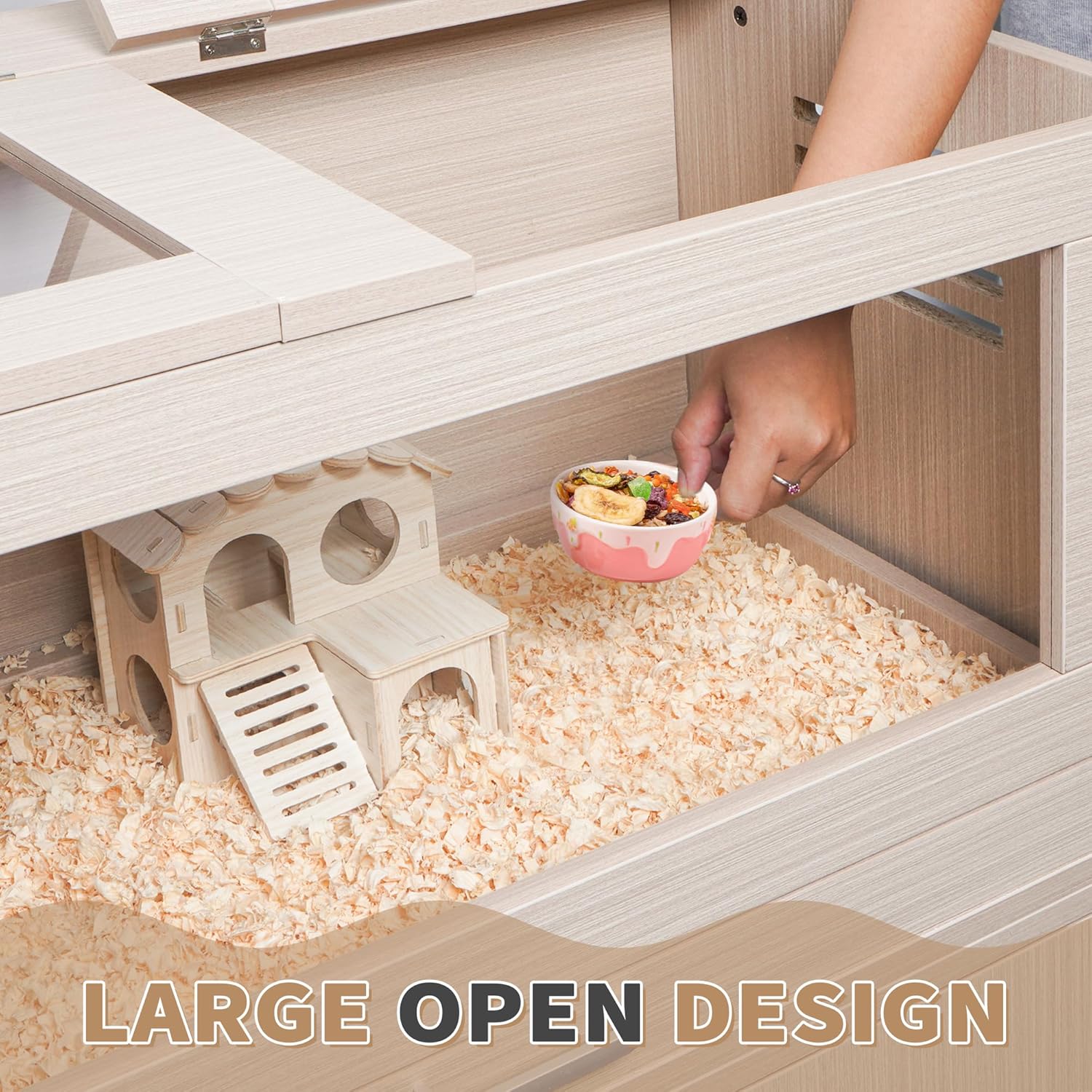 Guinea Pig Cages, Hamster Cage Wood with Independent Storage Cabinet, House for Rat Chinchilla with Guinea Pig Hutch and Bridge