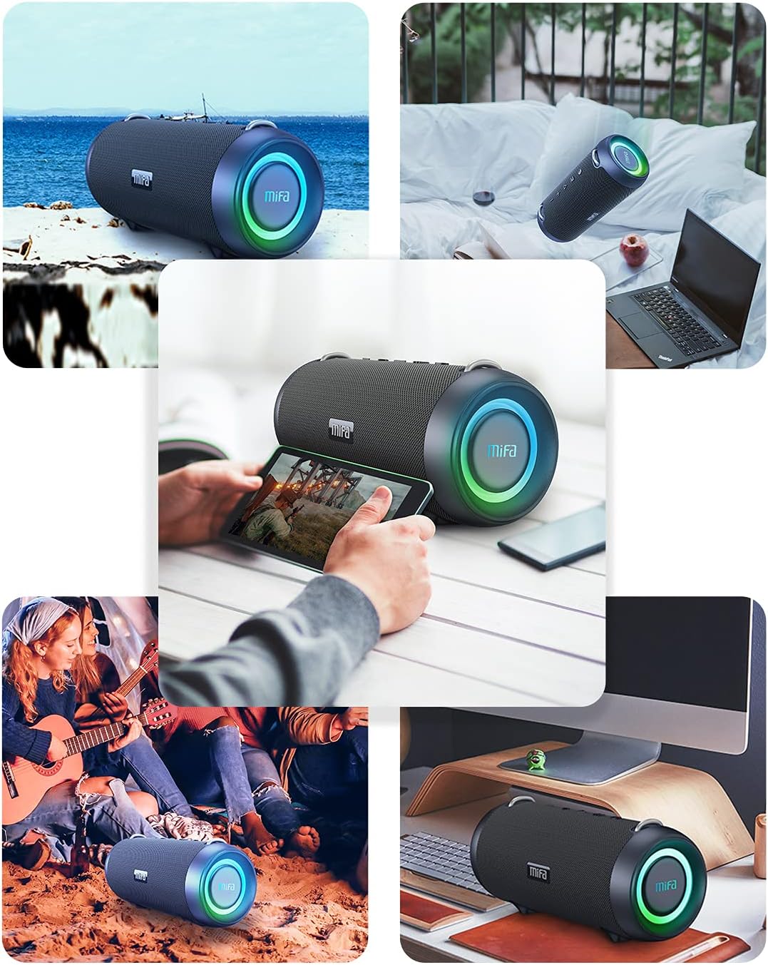 Bluetooth Speaker, MIFA A90 Portable Bluetooth Speaker 60W Deep Bass, IPX7 Waterproof, 24H Playtime, RGB Lights, Built-in Mic, Support Micro SD, USB