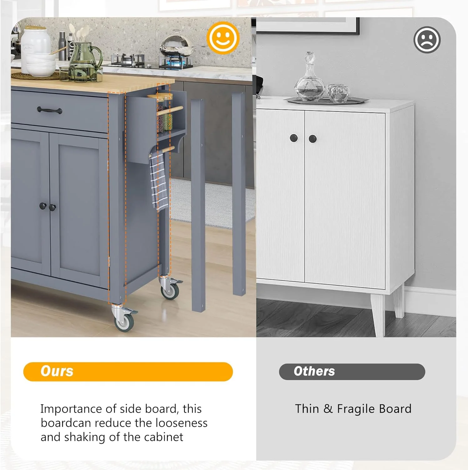 Large Kitchen Island With Solid Wood Top, Storage Cabinets And Drawers, Mobile Kitchen Island Cart With Spice Rack And Towel Rack