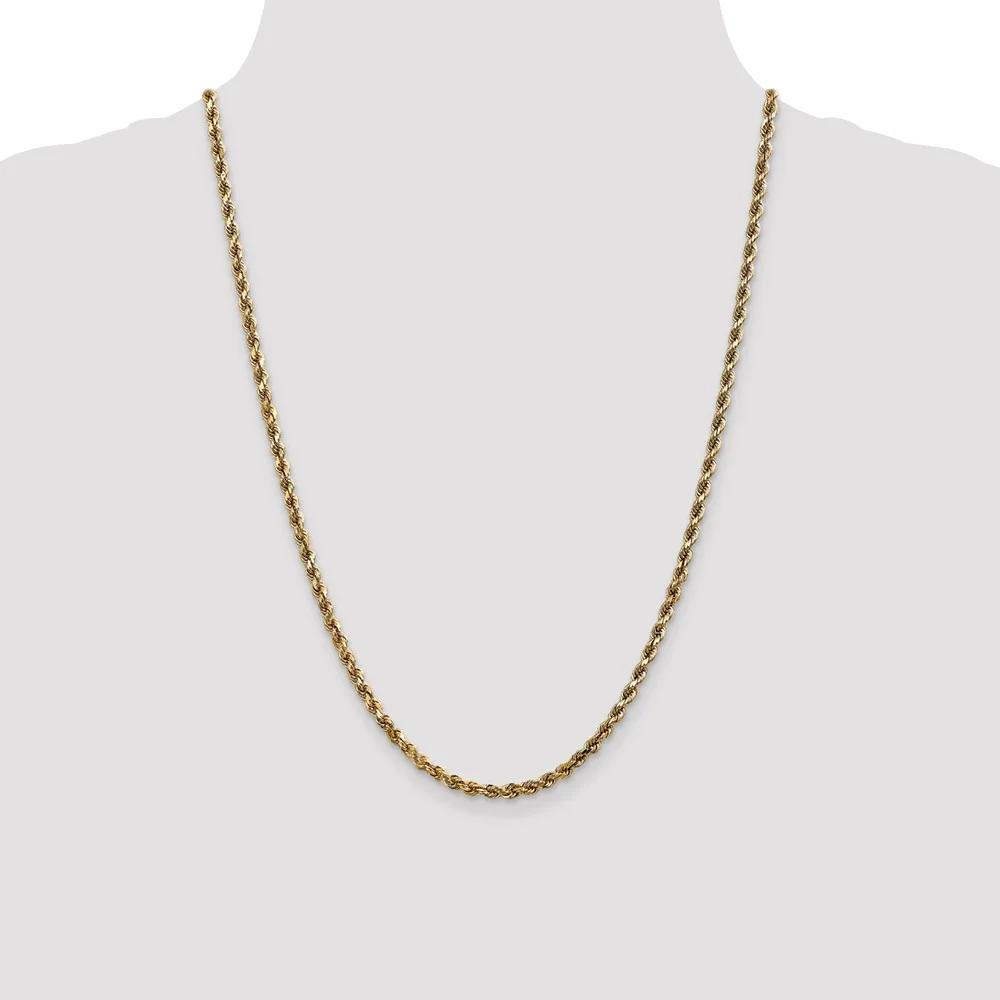 Leslie's Real 14kt Yellow Gold 3.5mm Diamond-Cut Rope Chain; 24 inch; Lobster Clasp; for Adults and Teens; for Women and Men
