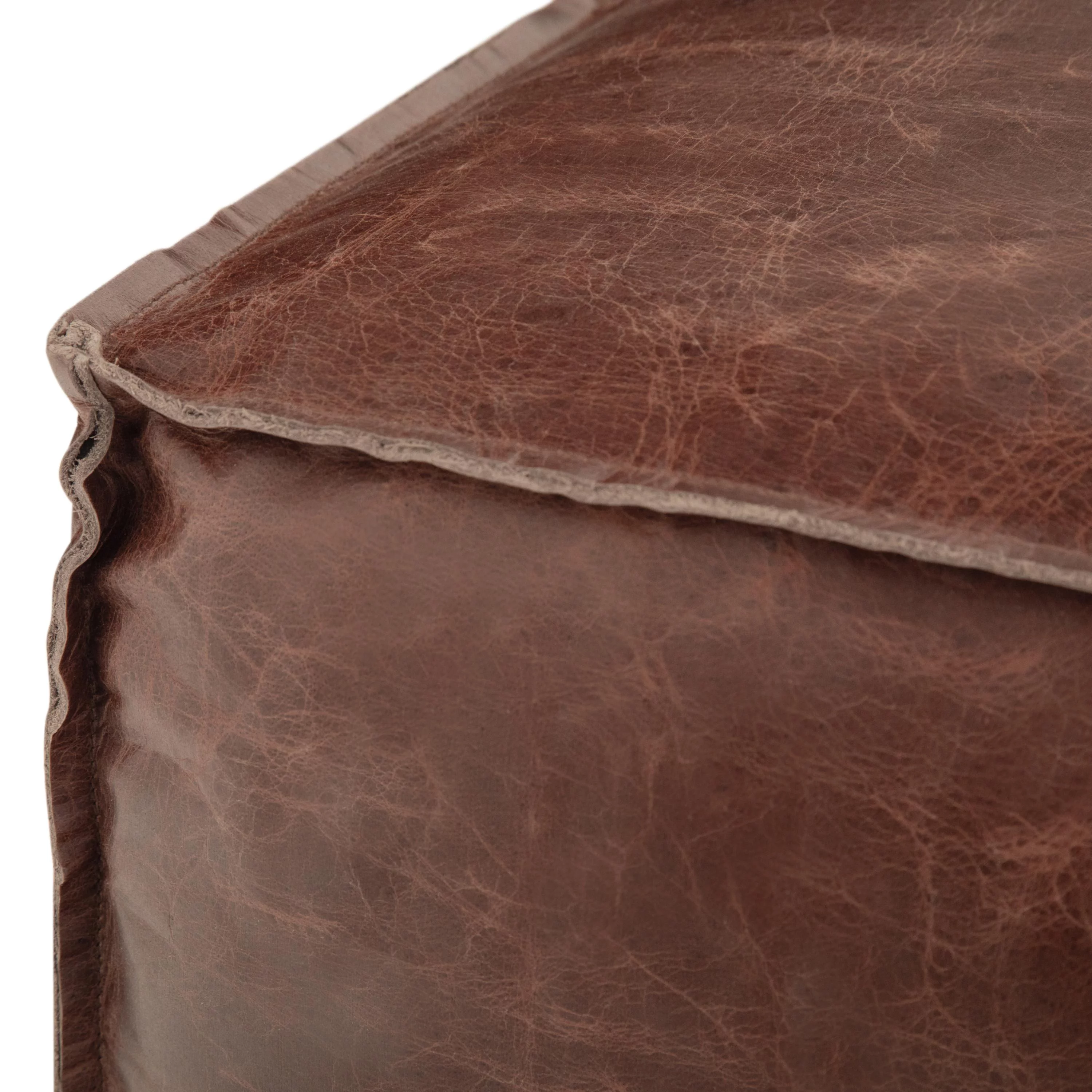 Sheffield Boho Square Pouf in Brown Genuine Leather