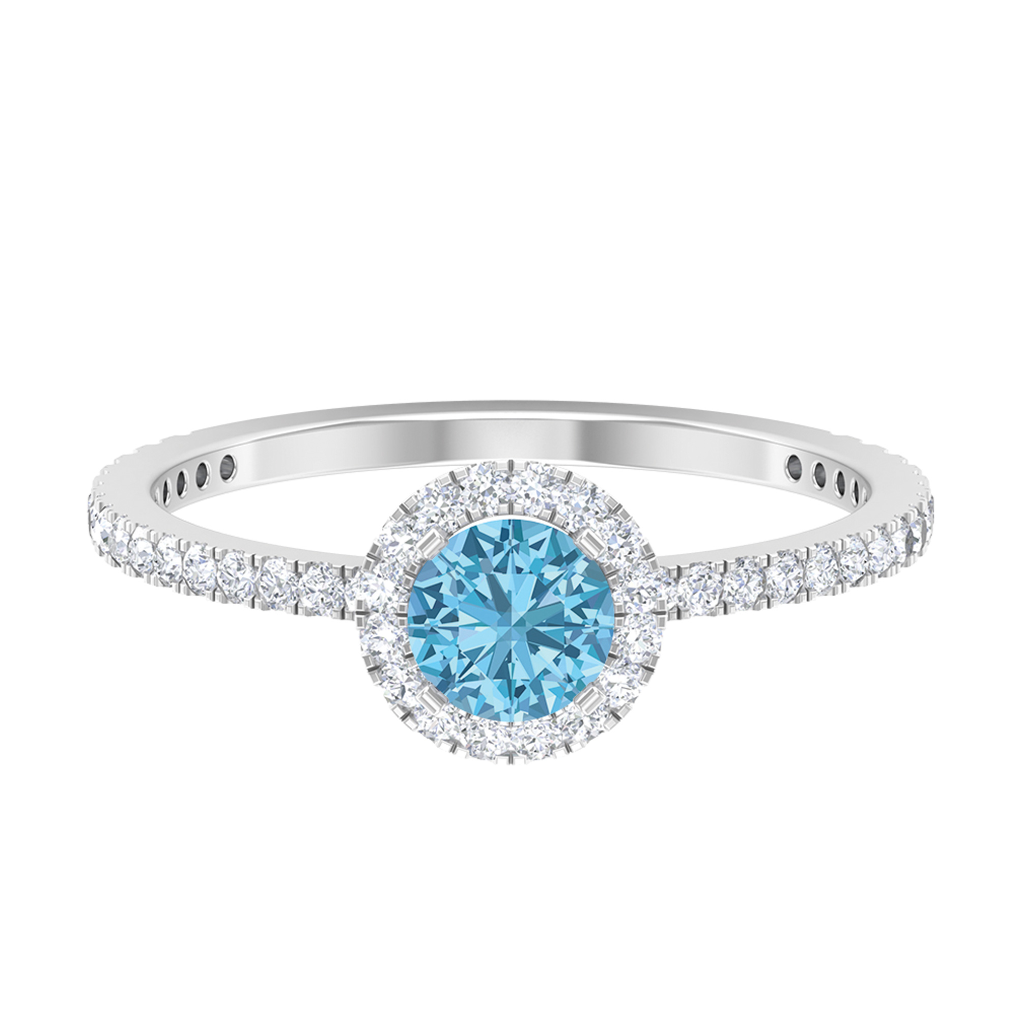 1.25 CT Aquamarine Ring with Diamond Halo for Women (5 mm) - AAA Grade, 10K White Gold, US 6.00