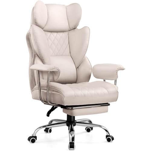 COMHOMA Big and Tall Office Chair, High Back Leather Gaming Chair with Footrest