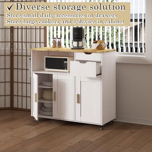 Rolling Mobile Kitchen Island Cart Bar with Drawer and Desktop Drop Leaf Countertop, Island Table Storage with 5 Wheels