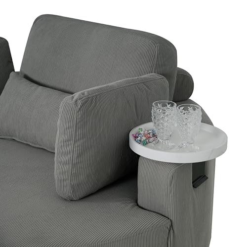 51.2" W Oversized Accent Barrel Chair Comfy Corduroy Upholstery Round Leisure Armchair w/Adjustable Headrest,4 Pillows