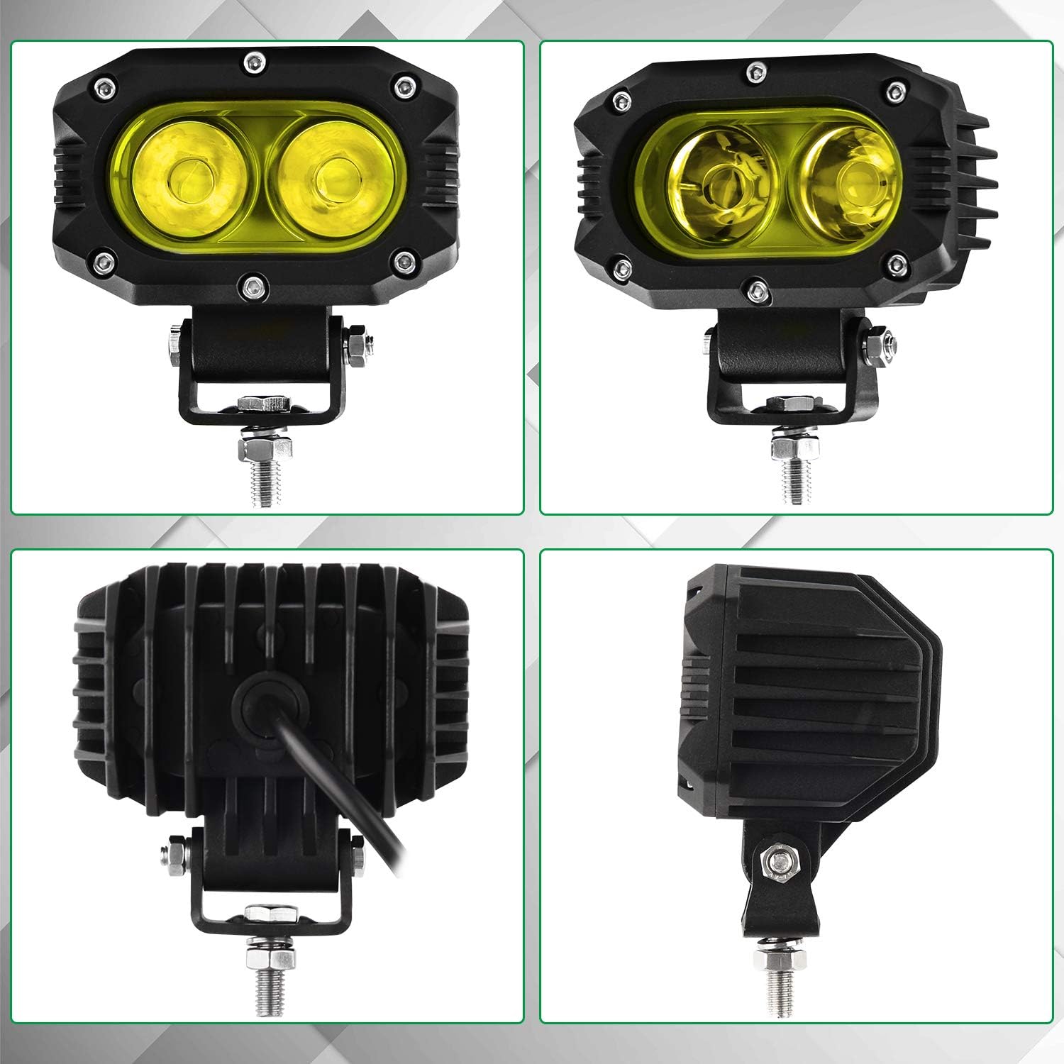 CO LIGHT LED Flood Beam Yellow Fog Lights 2PCS Driving Lights Work Light Pods Fit for Motorcycle ATV UTV SUV Car Tractor Forklift Truck Boat
