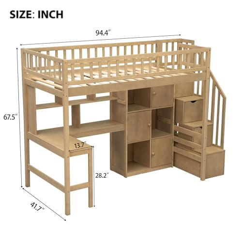 Gaming Bed with Desk,Wardrobe,Ample Storage Space,and RGB LED Light, Full Size Wood Loft Bed for Kids Bedroom (Cloud Blue/K)