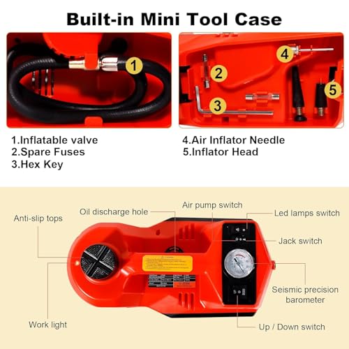 Electric Car Jack Kit 5 Ton 12V Floor Jack with Impact Wrench and Tire Inflator Pump Portable Hydraulic Car Jack for SUV Sedans Tire Change with LED