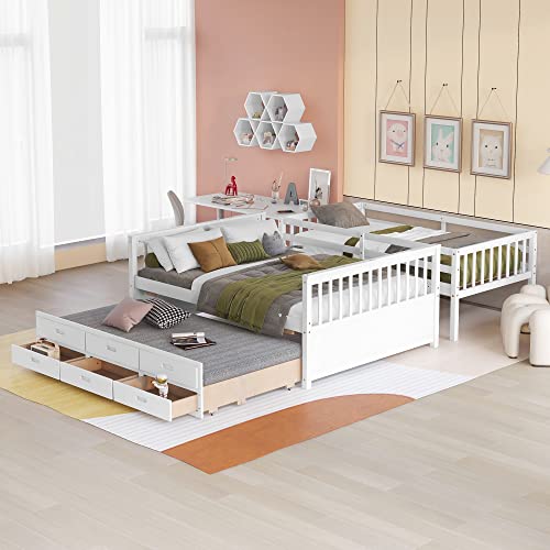 Harper & Bright Designs Twin Over Twin Bunk Bed with Storage Drawers, Solid Wood Bunk Bed Frame with Trundle, for Kids, Teens, Adults (Espresso)