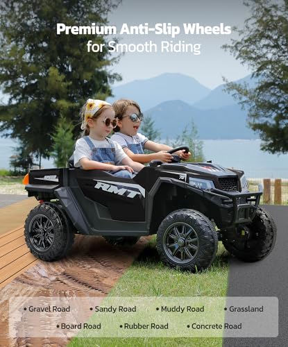 ELEMARA 24V Ride on Toy for Big Kid,Ride on Car 2 Seater w/Sun Shade,Dump Bed & Shovel,4.5MPH,4WD Electric Car for Kids,Battery Car w/Remote