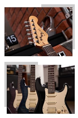 AKLOT Stryde Electric Guitar with Coil-Split: Roasted Maple Neck, Flame Maple Graphic Top, HSS Ceramic Pickups, Beginner Guitar Kit with 10W Amp