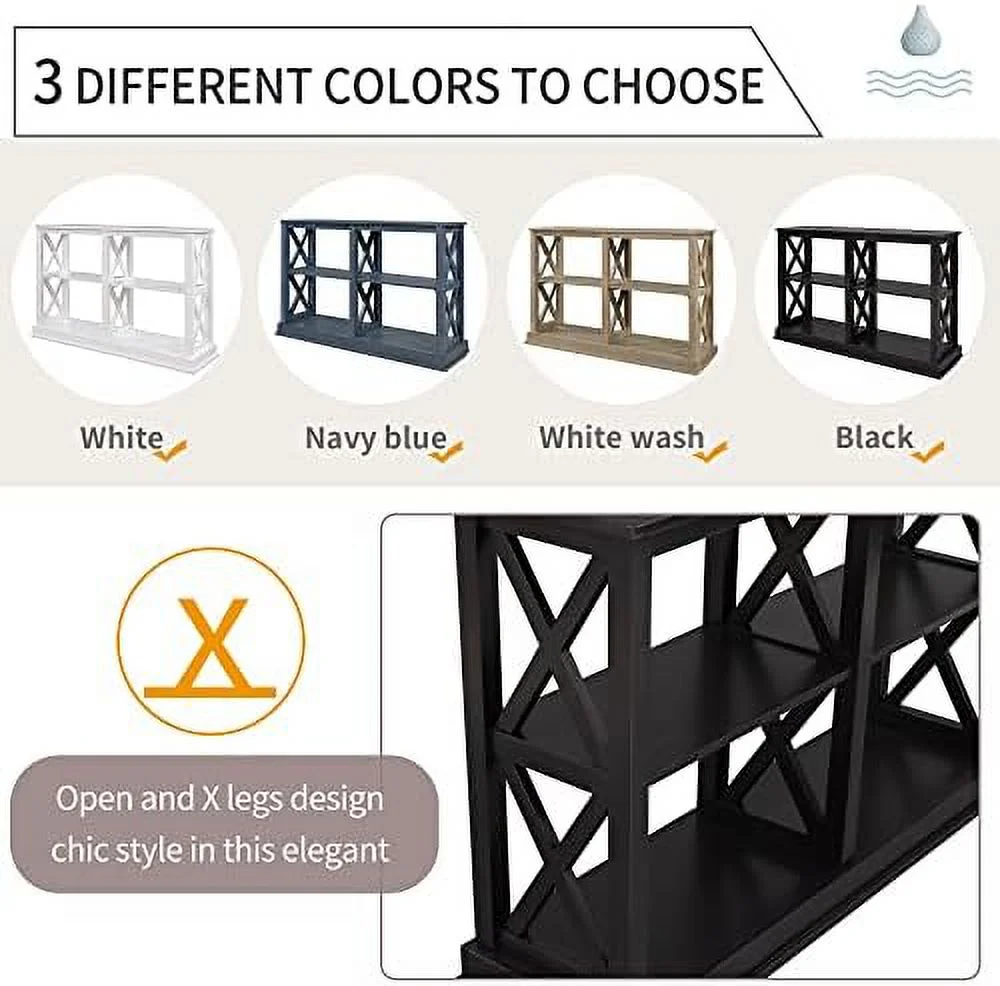 HBBOOMLIFE 46.5in Entry Console Table with Open Shelves and X-Shaped Frame  Hallway Entryway Sofa Side 3-Tier Table - Curated Treasures Market