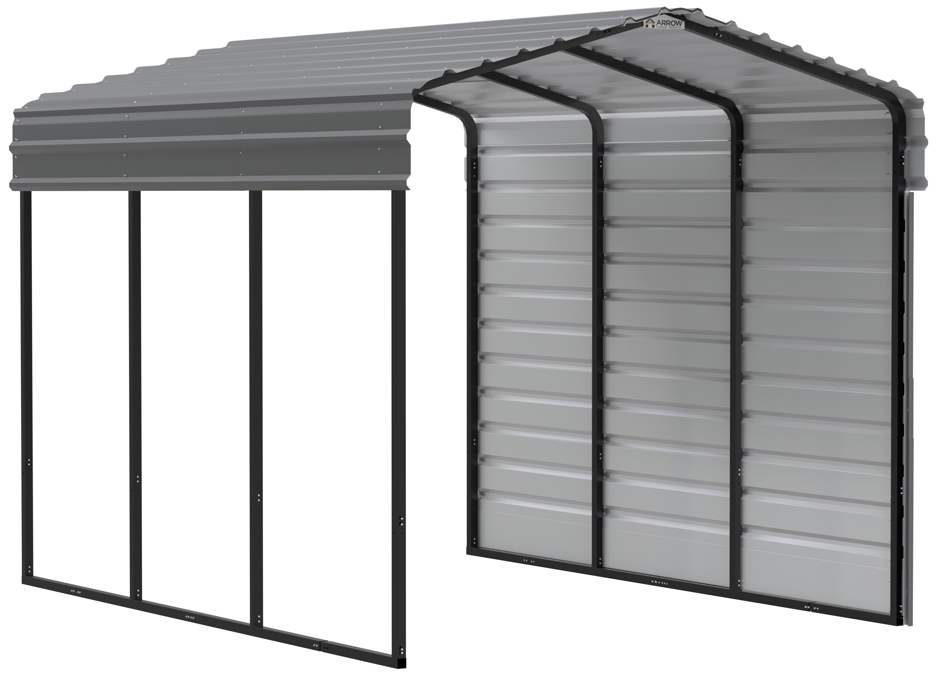 Arrow Carports Galvanized Steel Carport, with 1-Sided Enclosure, Compact Car Metal Carport Kit, 10' x 15' x 9' , Charcoal