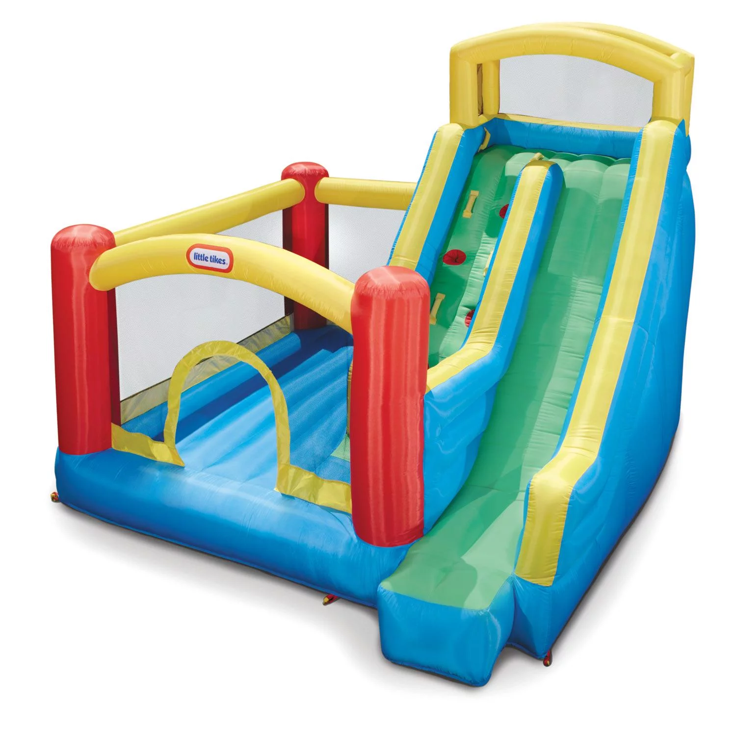 Little Tikes Giant Slide Bouncer Inflatable Bounce House with Blower and Climbing Wall, Fits up to 3 Kids, Multicolor