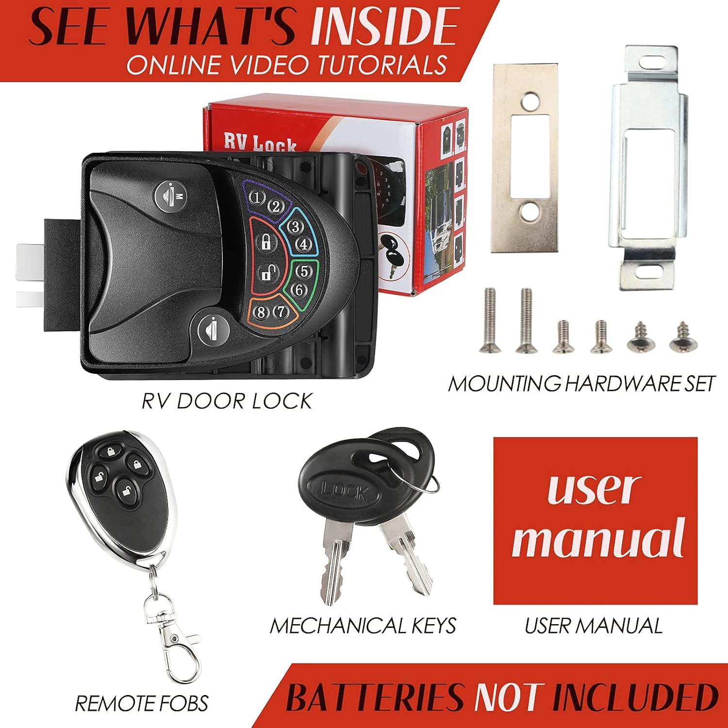 RV Keyless Entry Door Lock with Deadbolt, Zinc Alloy RV Lock Latch Handle with 2 Wireless Remote Key